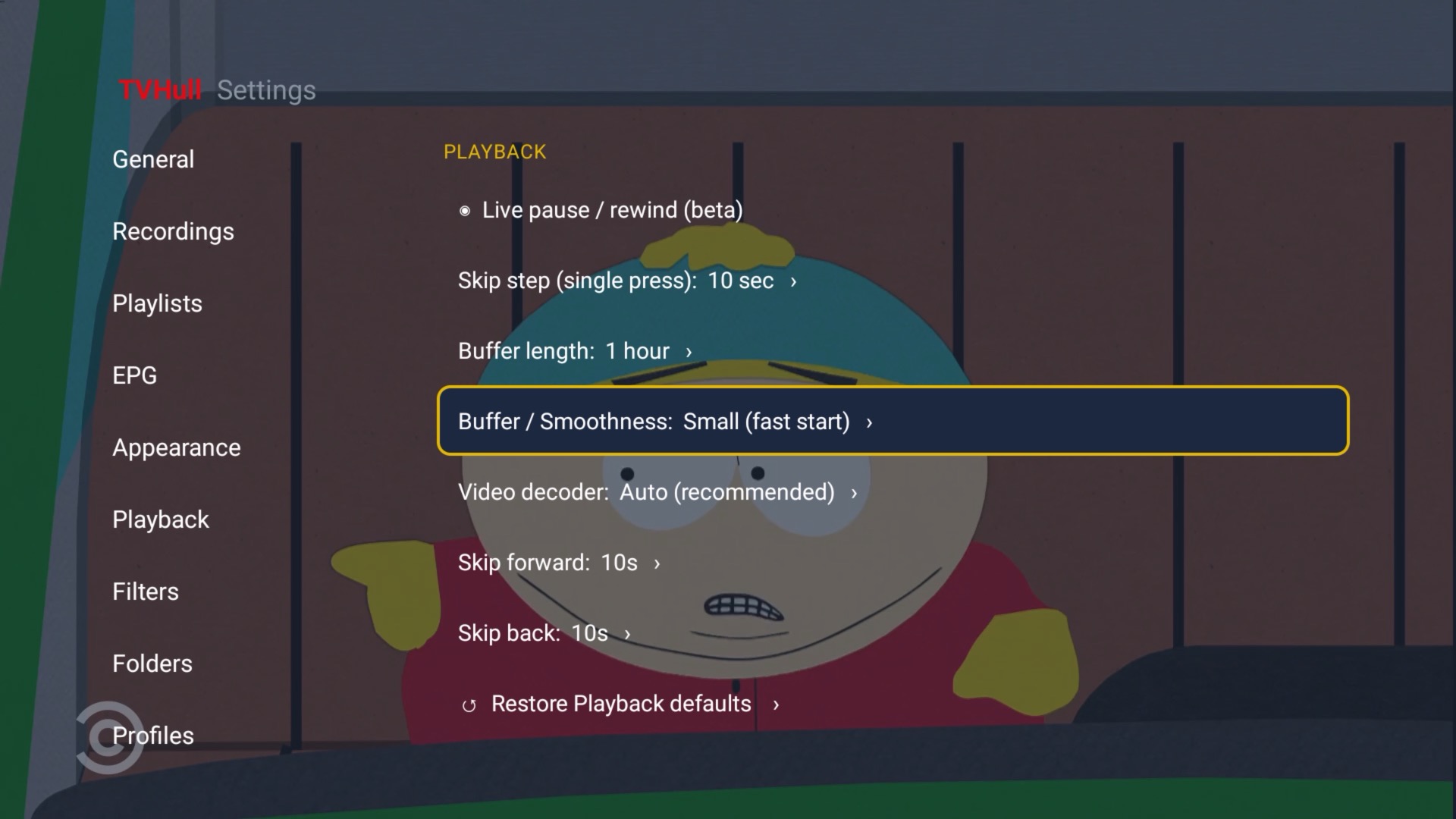TVHull Pro Playback Settings